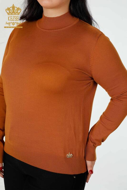 Grossiste Pull en Tricot Femme Col Montant Basic Tan - 16663 | KAZEE