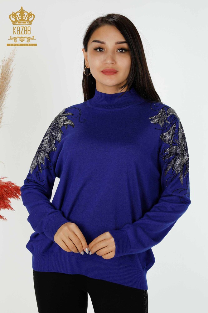 Vente en gros de pull en tricot pour femmes épaule florale détaillée Saks - 16597 | KAZEE - 1