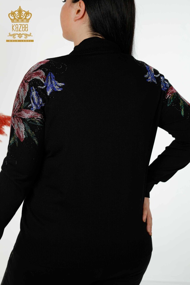 Grossiste Pull Femme Épaule Détail Floral Noir - 30007 | KAZEE - 7