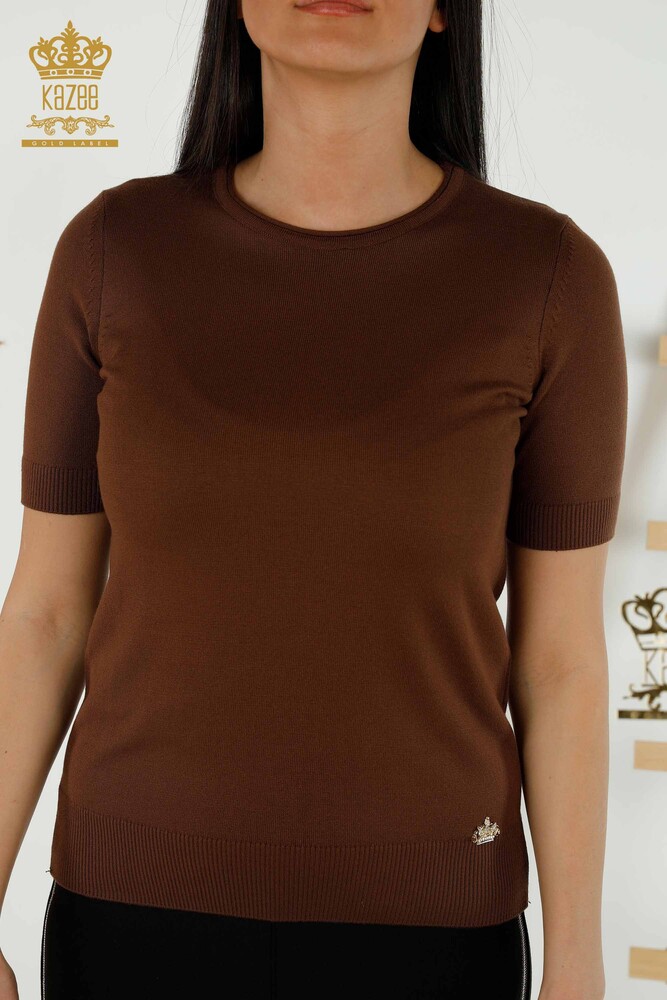 Grossiste Pull Tricot Femme Modèle Américain Marron - 15943 | KAZEE - 2