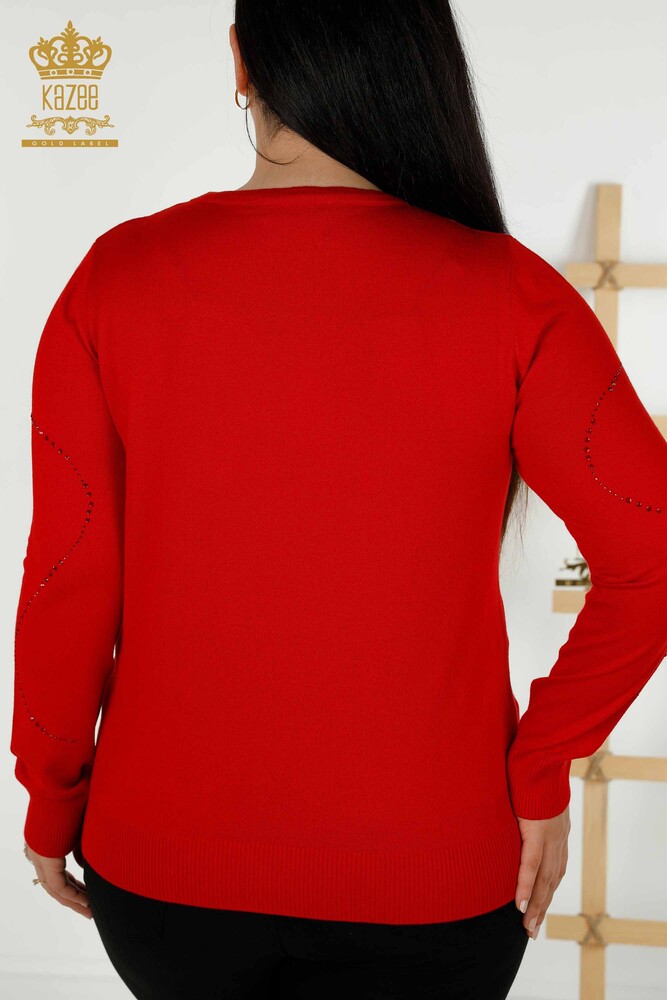 Grossiste Pull en Maille Femme - Col Ras du Cou - Rouge - 30157 | KAZEE - 9