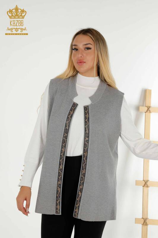 Vente en gros de gilet court pour femmes à motifs léopard gris - 30311 | KAZEE