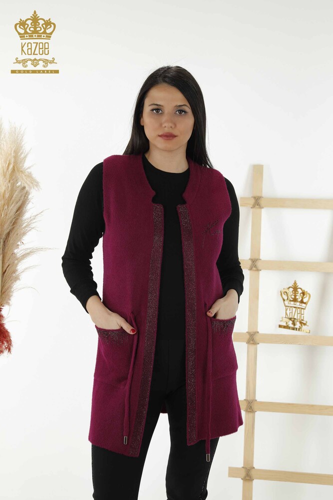 Grossiste Gilet Femme - Pierre Brodée - Violet - 30244 | KAZEE - 1