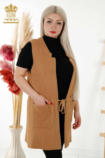 Grossiste Gilet Femme - Poche - Camel - 30246 | KAZEE - Kazee