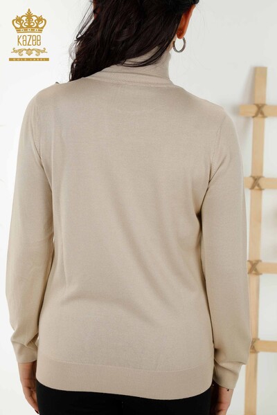 Vente en Gros Pull Femme Col Roulé Basique Beige Clair - 11122 | KAZEE - 7