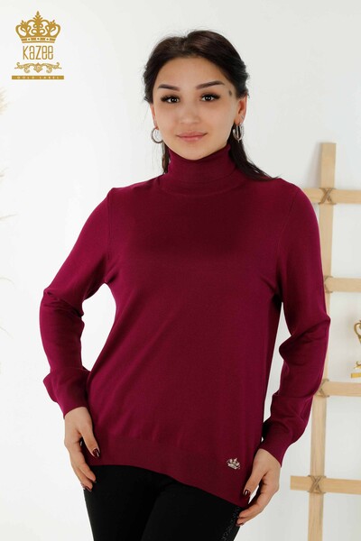 Grossiste Pull Femme Col Roulé Basique Violet - 11122 | KAZEE - Kazee