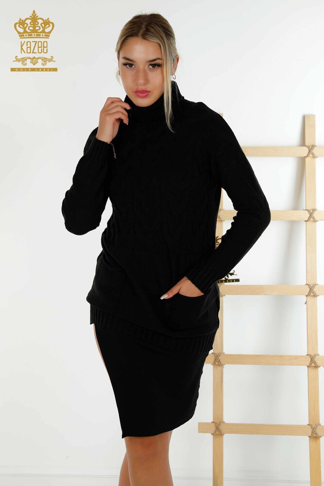 Vente en gros Pull en tricot pour femmes - Col roulé - Noir - 30231 | KAZÉE - 1