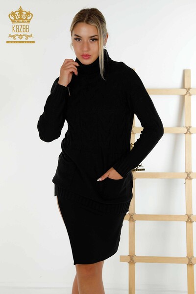 Vente en gros Pull en tricot pour femmes - Col roulé - Noir - 30231 | KAZÉE 