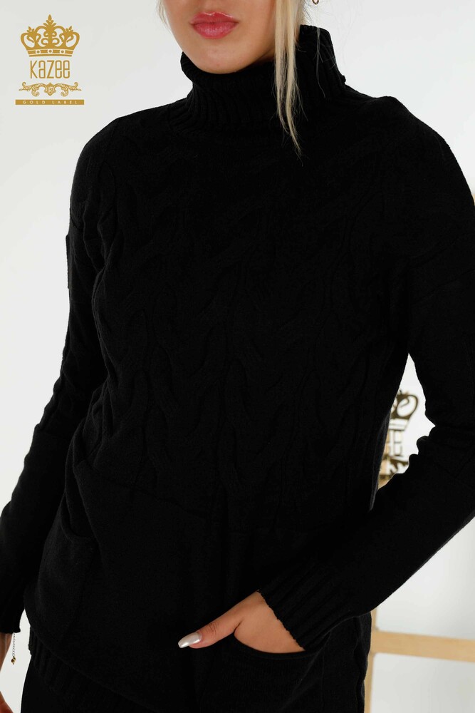 Vente en gros Pull en tricot pour femmes - Col roulé - Noir - 30231 | KAZÉE - 2