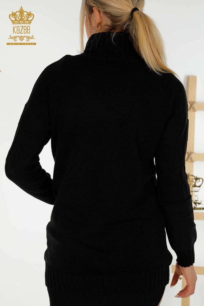 Vente en gros Pull en tricot pour femmes - Col roulé - Noir - 30231 | KAZÉE - 5