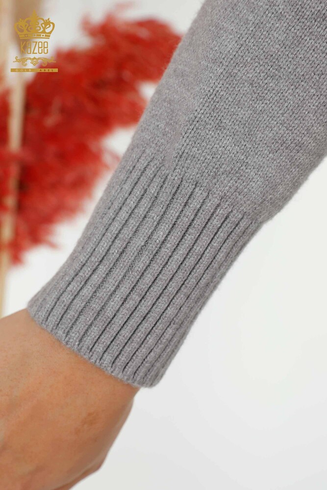 Vente en gros de pull en tricot pour femmes côté cravate à motifs gris - 30000 | KAZEE - 4