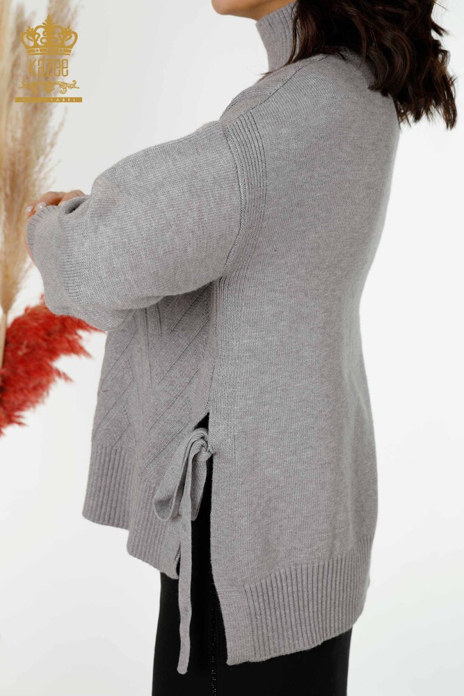 Vente en gros de pull en tricot pour femmes côté cravate à motifs gris - 30000 | KAZEE - 5