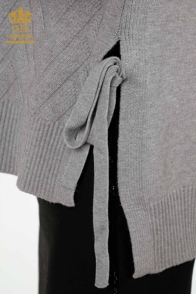 Vente en gros de pull en tricot pour femmes côté cravate à motifs gris - 30000 | KAZEE - 6