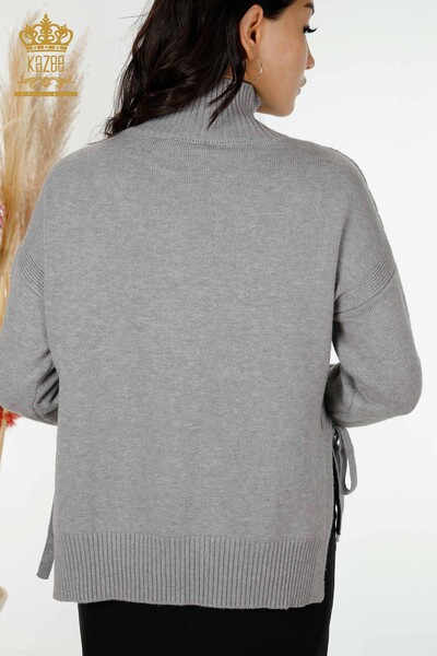 Vente en gros de pull en tricot pour femmes côté cravate à motifs gris - 30000 | KAZEE - 7