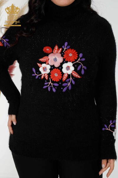 Grossiste Femme Tricot Pull Motif Floral Angora Noir - 18919 | KAZEE - 2