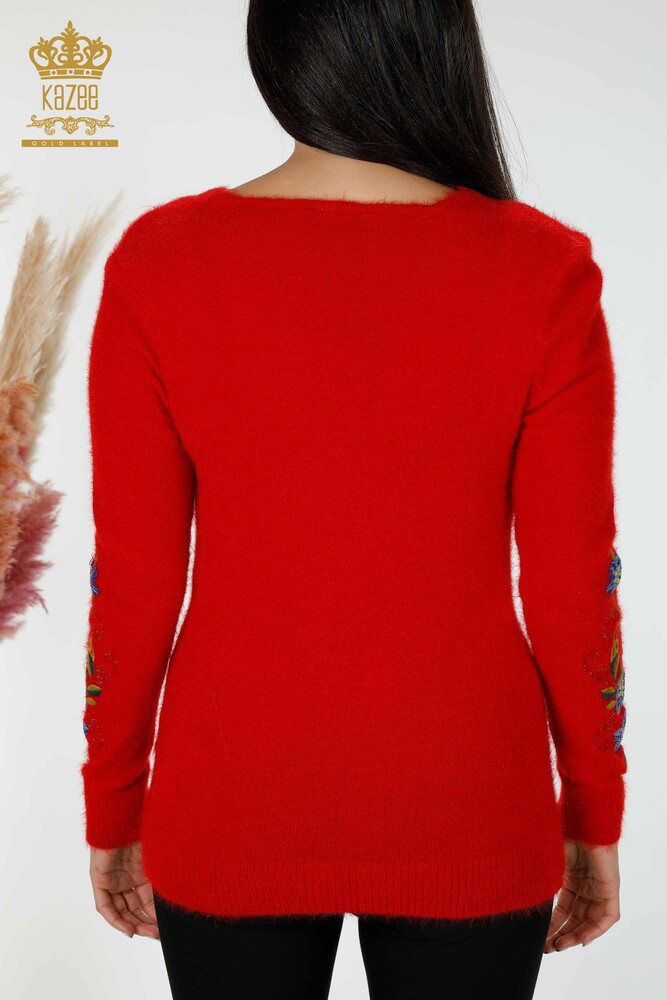 Grossiste Pull Femme Tricot Angora Motif Floral Rouge - 18917 | KAZEE - 7