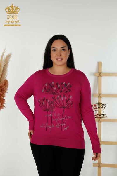 Grossiste Pull en Maille Femme - Pierre Brodée - Fuchsia - 30156 | KAZEE 