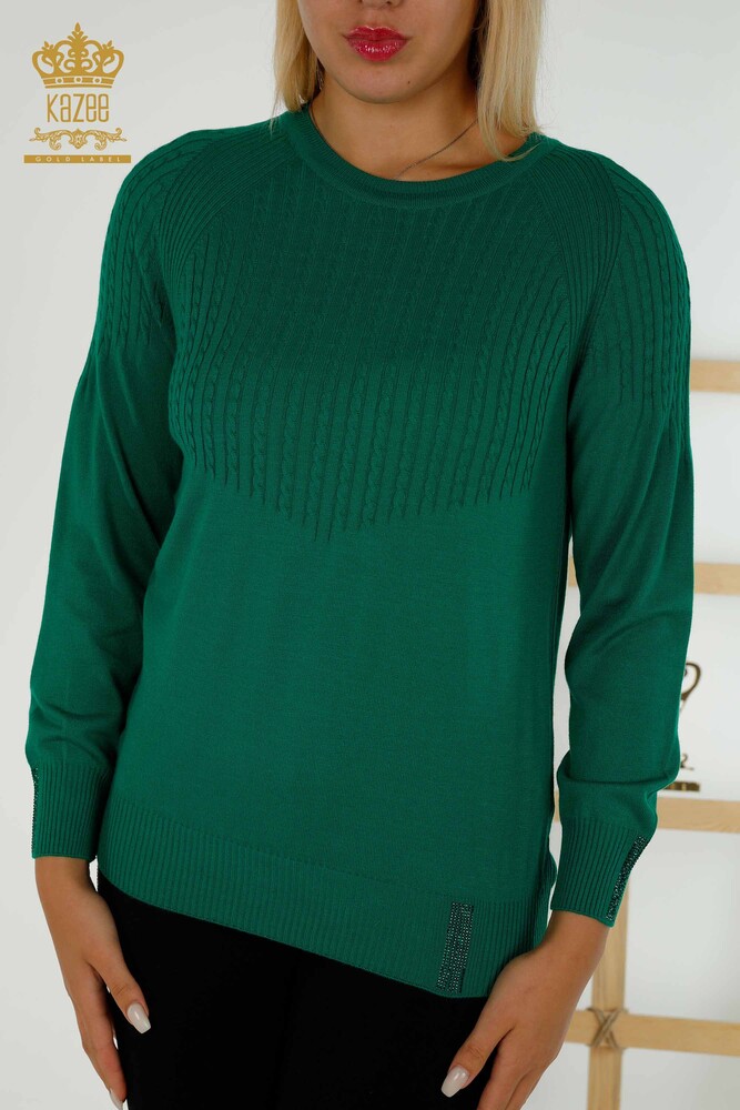 Grossiste Pull Femme - Pierre Brodée - Vert - 30104 | KAZEE - 2