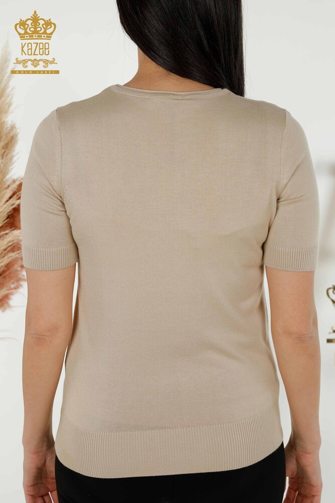 Grossiste Pull Tricot Femme Modèle Américain Beige Clair - 15943 | KAZEE - 6