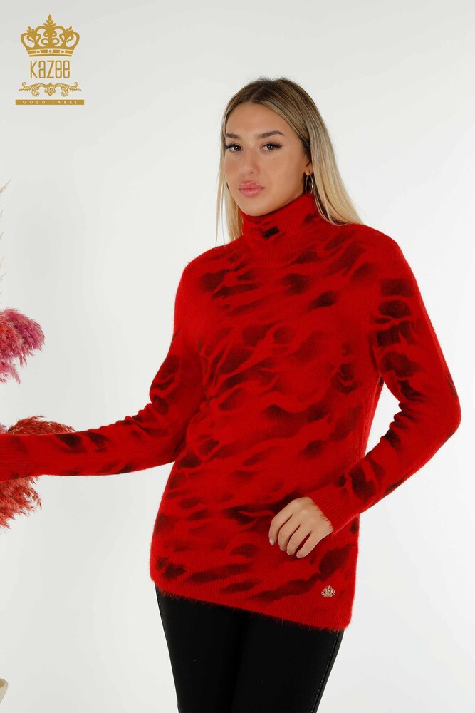 Grossiste Pull Femme Tricot Motif Angora Rouge - 18990 | KAZEE - 1