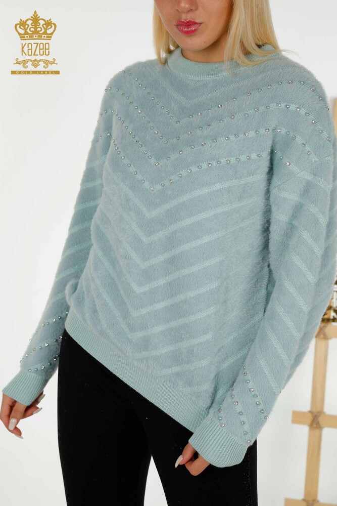 Grossiste Pull Femme - Angora - Perles Brodées - Menthe - 30189 | KAZEE - 2