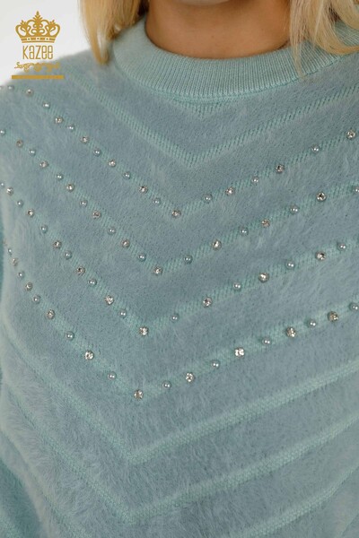 Grossiste Pull Femme - Angora - Perles Brodées - Menthe - 30189 | KAZEE - 3