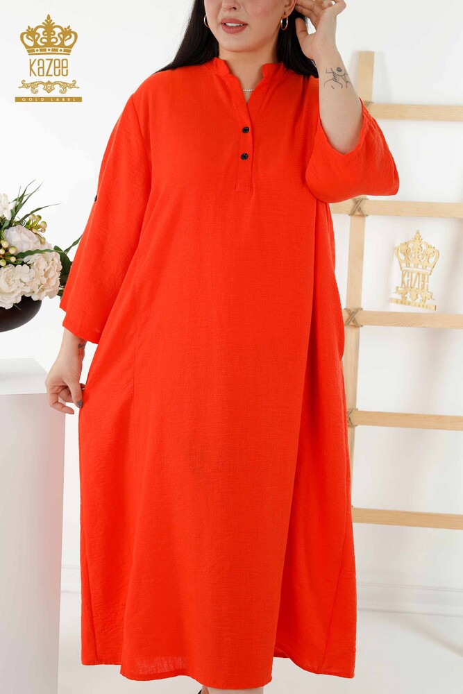 Grossiste Robe Femme - Demi-Bouton Détaillé - Orange - 20384 | KAZEE - 2