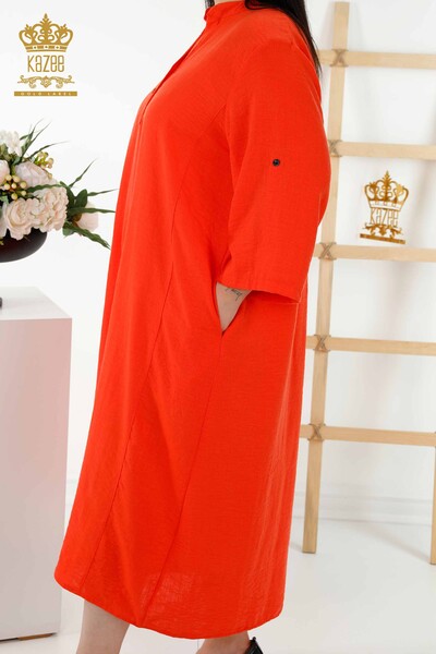 Grossiste Robe Femme - Demi-Bouton Détaillé - Orange - 20384 | KAZEE - 5