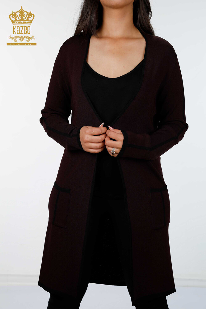 Vente en gros de cardigan pour femme avec poche latérale rayée - 14269 | KAZEE - 15