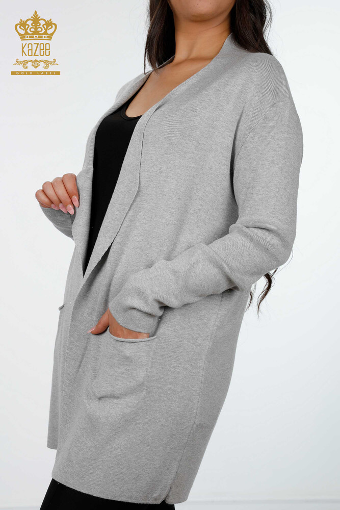 Grossiste Cardigan Femme Viscose Deux Poches Long - 15196 | KAZEE - 22