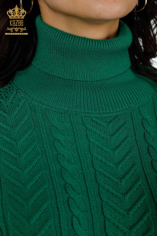 Grossiste Tricot Femme Épaule Cristal Pierre Brodé Vert - 30097 | KAZEE - 3