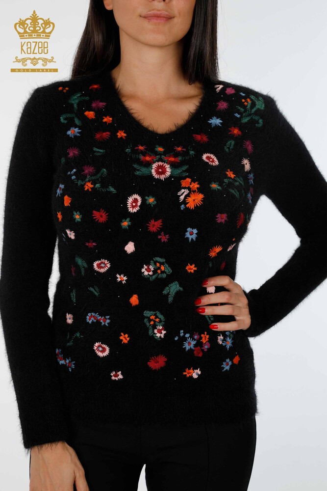 Grossiste Pull en Tricot Femme Motif Floral Brodé Viscose - 18517 | KAZEE - 2