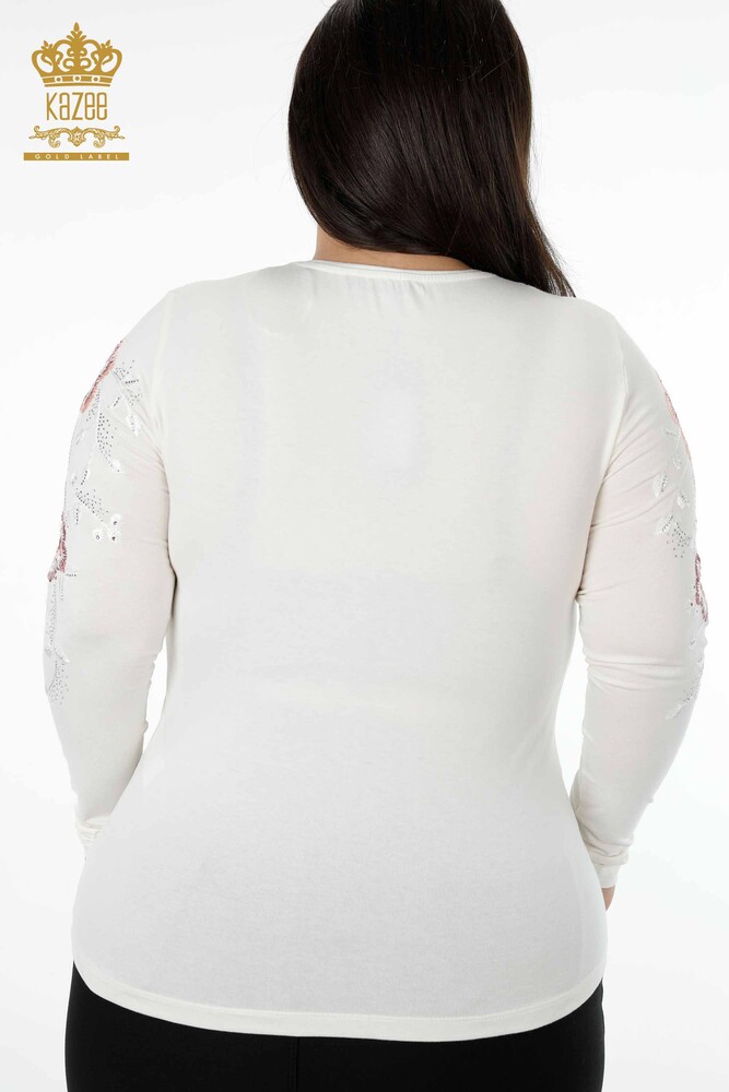 Vente en gros de pull en tricot pour femmes ras du cou fleur à motifs pierre broderie - 79017 | KAZEE - 42