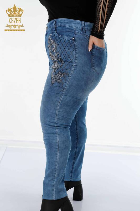 Grossiste Jeans Femme Motif Rayé Bleu - 3568 | KAZEE