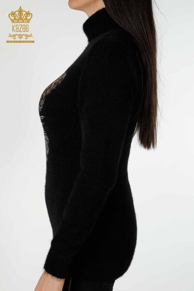 Vente en gros de pull en maille pour femmes Pierre brodée à motifs Angora Noir - 16993 | KAZEE - 5