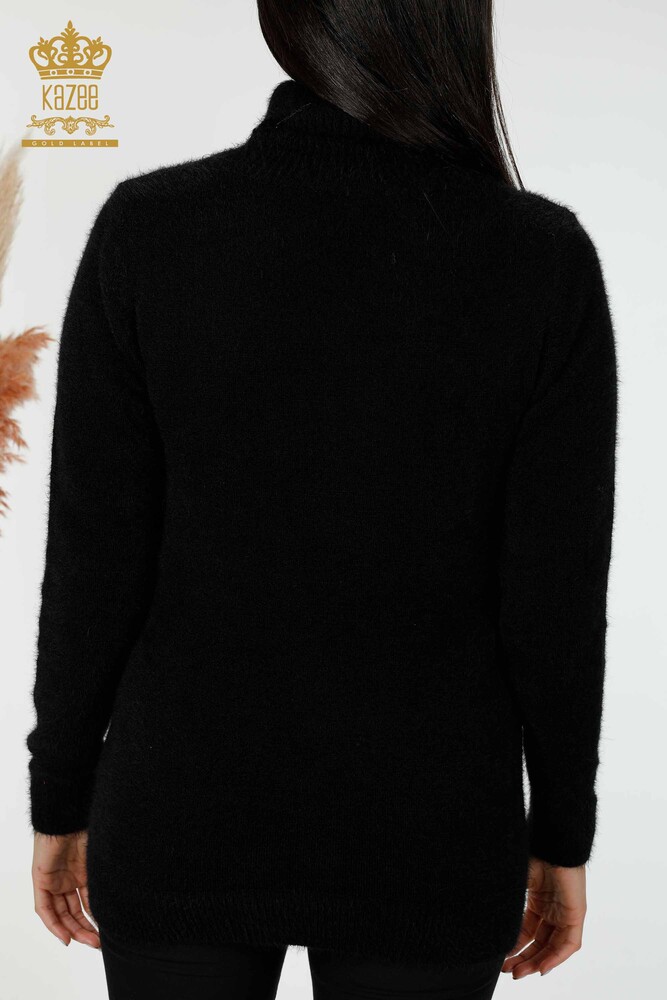 Vente en gros de pull en maille pour femmes Pierre brodée à motifs Angora Noir - 16993 | KAZEE - 7