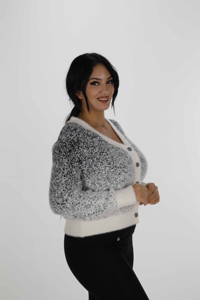 V Neck Angora Cardigan Ecru Black - 30897 | KAZEE (Set of 4 S-M-L-XL) - 3