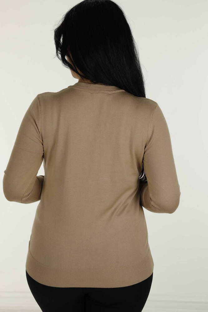 V Neck Basic Long Sleeve Knitwear Beige - 30256 | KAZEE - 5