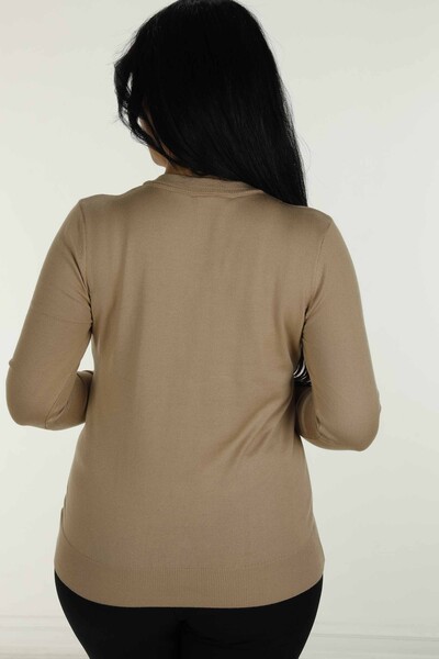 V Neck Basic Long Sleeve Knitwear Beige - 30256 | KAZEE - Thumbnail