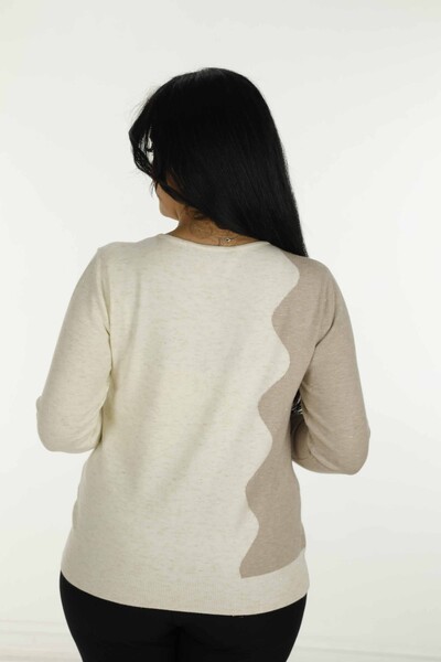 V Neck Stone Detailed Long Sleeve Knitwear Ecru - 31002 | KAZEE - 6