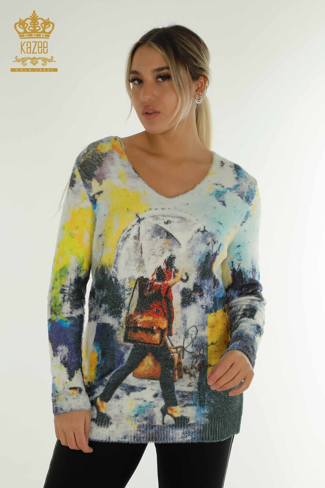 Wholesale Women's Angora Knitwear Sweater Digital Printed - 40021 | KAZEE - 1