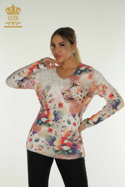 Wholesale Women's Angora Knitwear Sweater Tiger Printed Digital - 40022 | KAZEE - 1