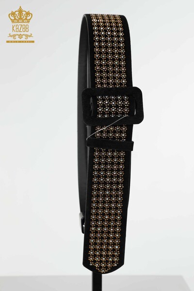 Wholesale Women's Belt Colored Stone Embroidered Black - 501 | KAZEE - 1