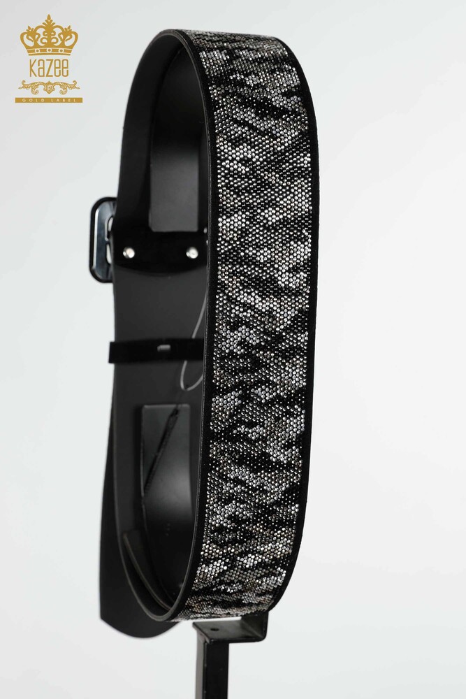 Wholesale Women's Belt Crystal Stone Embroidered Black - 507 | KAZEE - 5