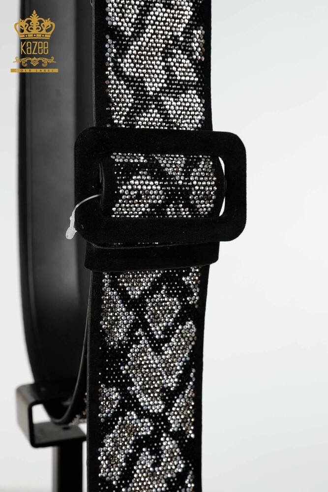 Wholesale Women's Belt Crystal Stone Embroidered Black - 510 | KAZEE - 2