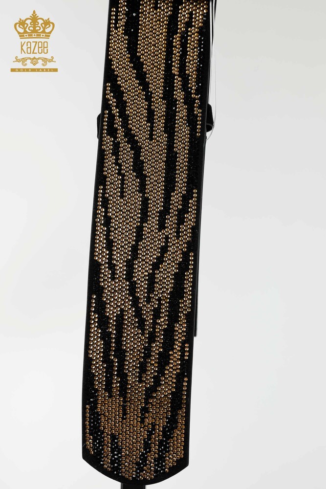 Wholesale Women's Belt Crystal Stone Embroidered Black - 538 | KAZEE - 4