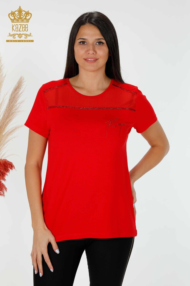 Wholesale Women's Blouse American Model Red - 78857 | KAZEE - 1