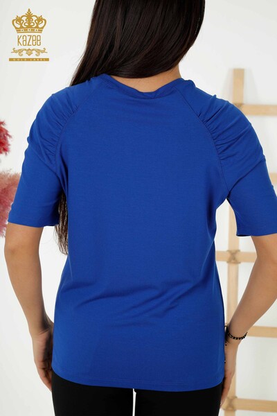 Wholesale Women's Blouse Basic Dark Blue - 79219 | KAZEE - 5