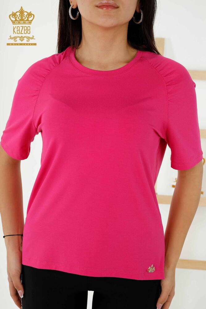 Wholesale Women's Blouses Basic Fuchsia - 79219 | KAZEE - 2