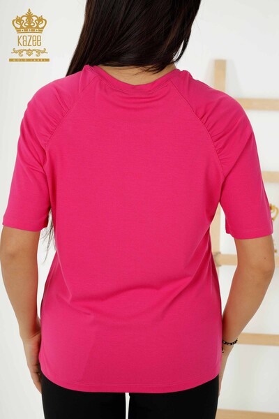 Wholesale Women's Blouses Basic Fuchsia - 79219 | KAZEE - 6